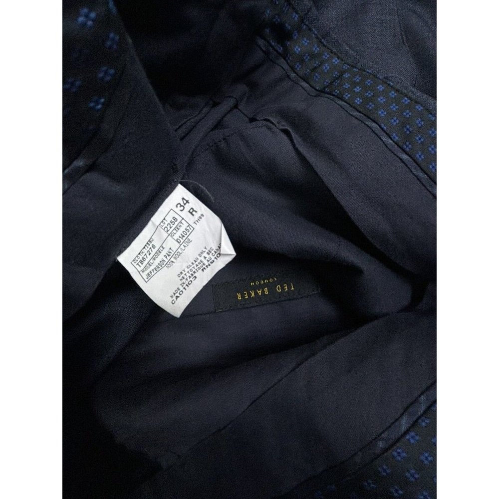Ted Baker Dress Pants Mens 35R Navy Blue Jefferson 100% Wool Straight Flat Front - Picture 7 of 9
